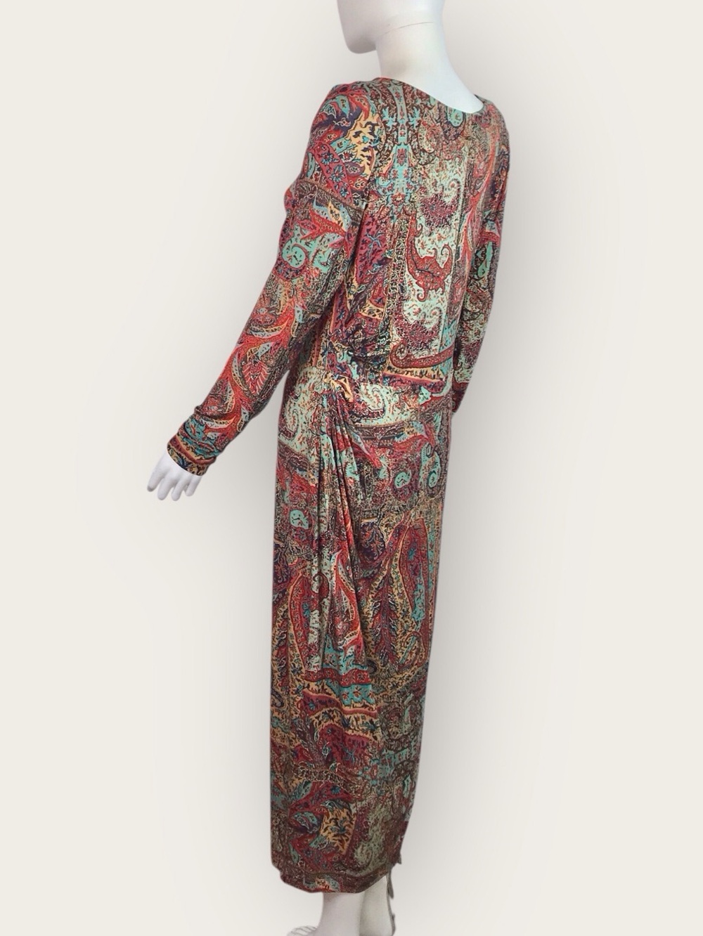 Peruvian Connection Midi Montallegro Dress Teal Blue Gold Red Long Sleeved - Picture 10 of 13